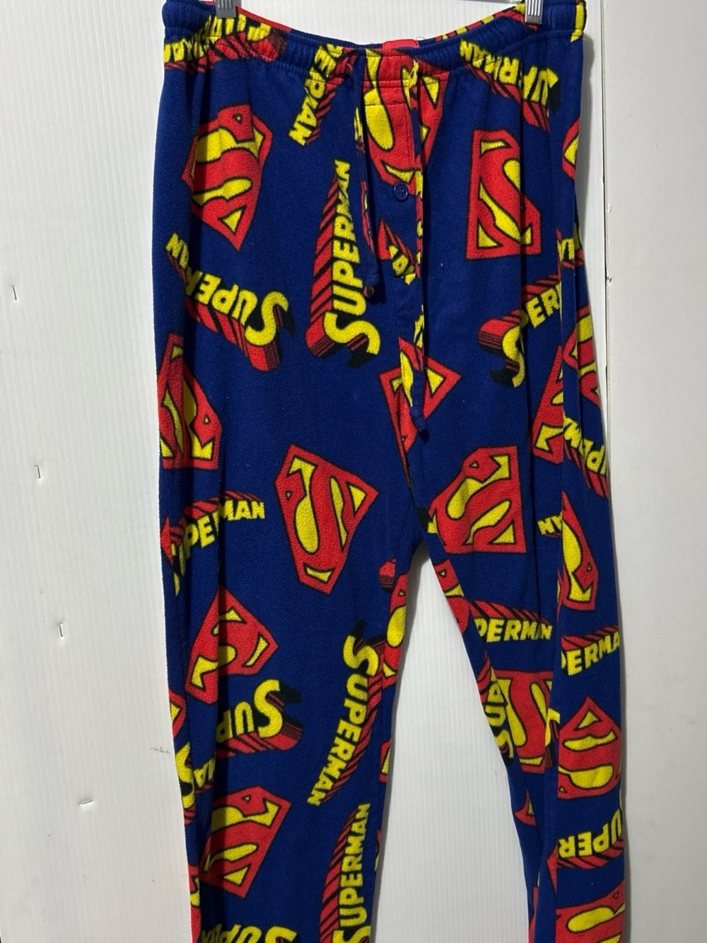 DC Comics Boys Superhero Blue Fleece Pajama Pants with Red & Yellow Logo
